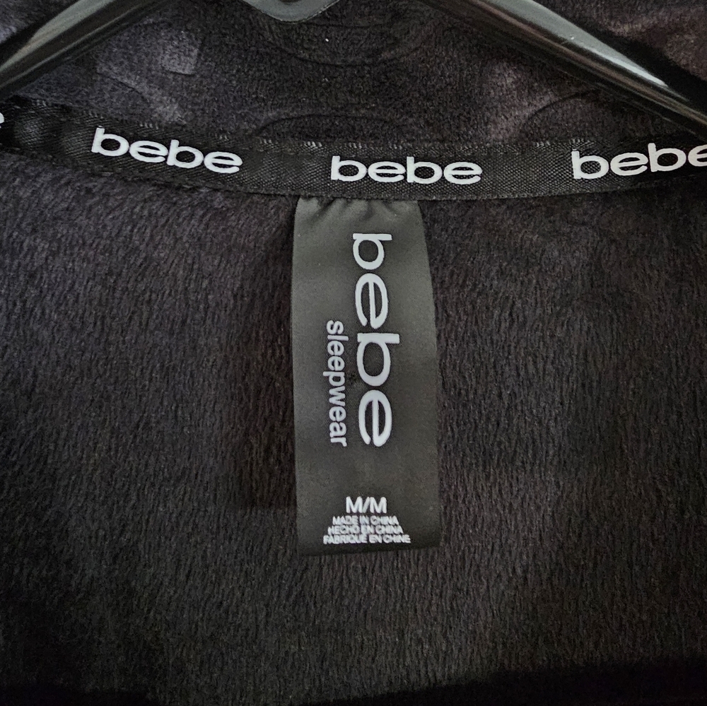 bebe Women Medium Black Velour Monogram Button Shirt Y2K Lounge Sleep Top Cozy - Picture 4 of 6